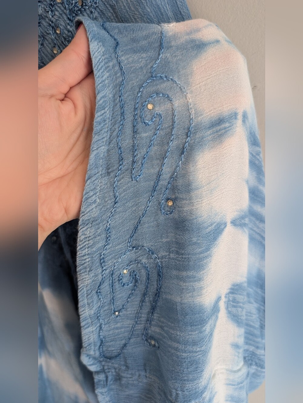 Vintage Blue & White Flowy Tie Dye Sleeveless Dress, 100% Viscose Size Small - Picture 6 of 14